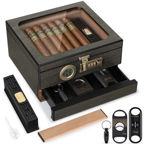Cedar wood cigar humidor glass - cedar,